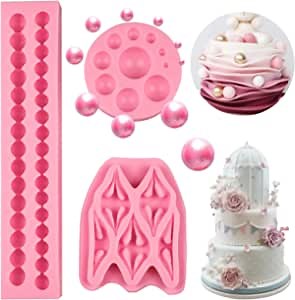 Floral Fondant Molds, Hemispherical Pearl Bubble Silicone Mold, 3 Pcs Pearl Chain Cake Decoration Border Mold, Chocolate Candy Craft Gum Candy Mousse Biscuit Baking Tool, Polymer Decoration Molds
