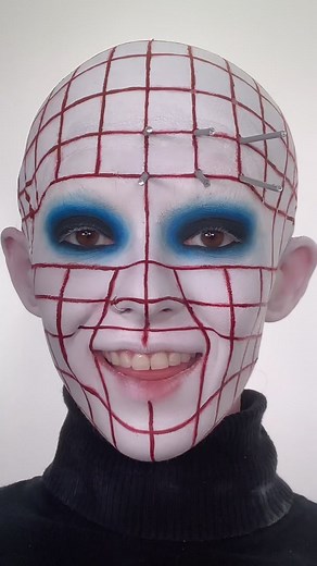 Creating Creepy Pinhead Makeup Look on TikTok