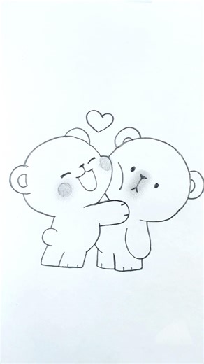 Cute teddy bear animal love fighting pencil drawing #outlinedrawing #cuteanimals #art #shorts