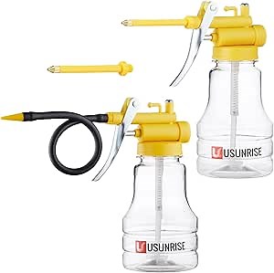 2 Sets Oil Can Transparent High Pressure Oiler Lubrication Oil Can Bottle Oiling Gun with Rigid & Flex Spout Thumb Pump Tool Oiler
