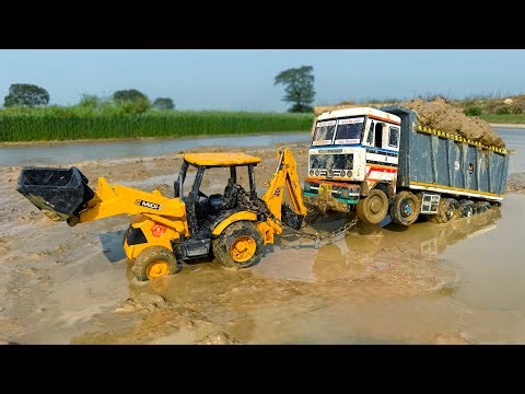 New Truck Tata Tipper Muddy Accident Pulling Out JCB 3DX | Tractor Cartoon | JCB Cartoon | AJ TOYS