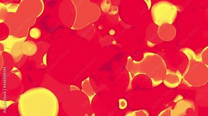 Round textures with 3d render gradient in chaotic motion. Geometric droplets floating in oil with overexposed reflection. Digital futuristic surface with spherical clusters