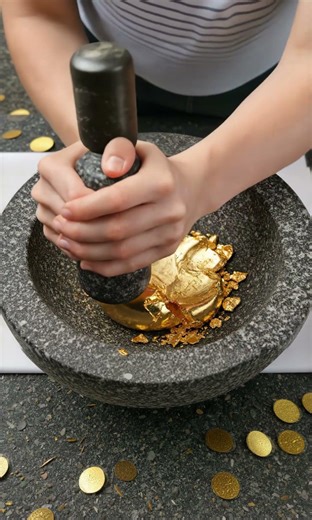 【4k】【ASMR】Crushing a Gold Sphere in a Stone Mortar | Heavy Pressure Mineral ASMR