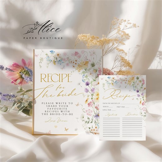 Love in Bloom Recipe Request Card, Wild Floral Bridal Shower Kitchen Card, Butterfly Print Cooking Canva Template, Recipe for Bride to Be - Etsy