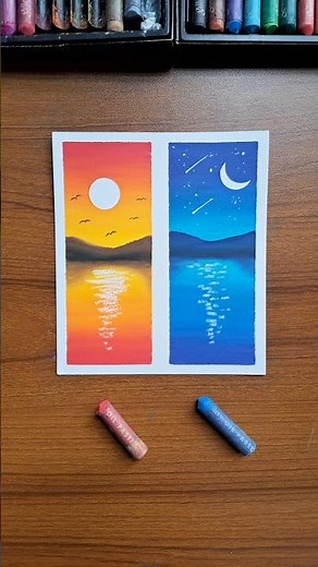 🎨 Day & Night Oil Pastel Drawing | Easy Scenary Art for Beginners ☀️🌙