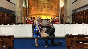 All you need is love! Last Sunday, the trombone section from the band showed their romantic side as they provided music for a surprise proposal in The Royal Military Chapel (The Guards' Chapel). Jeffrey is a Sergeant First Class in the Royal Netherlands Army and also a friend of the Band. He contacted Senior Drum Major Scott Fitzgerald with his masterplan and asked for our assistance. The music was especially arranged by Sergeant David Johnson, currently working at the Royal Military School of M