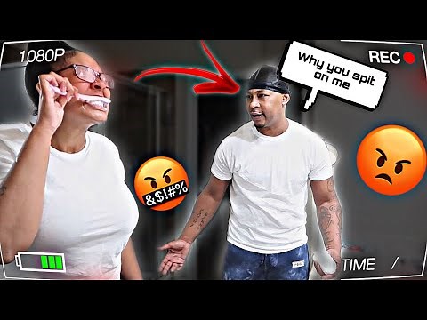 SPITTING TOOTHPASTE IN MY HUSBAND FACE TO SEE HOW HE REACTS!! (Hilarious)