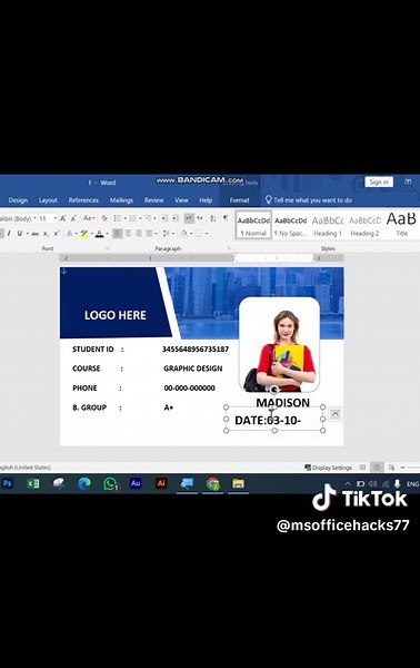 how to make a professional student id card design in Ms word 🔥 #Msword #virelvideo #tranfing