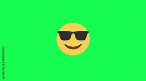 Smiling face with sunglasses animated emoji on alpha channel, transparent background and green screen chromakey, 4k resolution emoji animaton