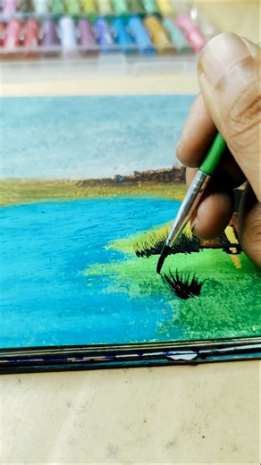 Easy Oil Pastel Landscape Drawing 🌳 Cozy House & Red Tree | Beginner Friendly