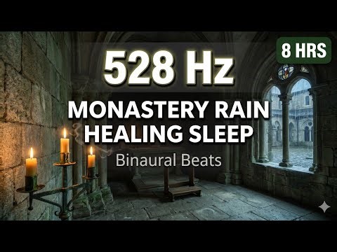 528 Hz DNA Repair + Temple Rain | Healing Sleep 8 Hours