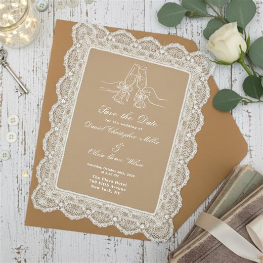 Personalized Sheer Lace Wedding Invitations: Classic Old Hollywood Fabric Wedding Stationary Item - Etsy