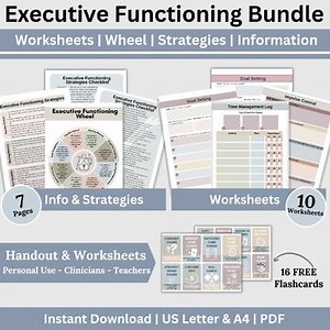Executive Functioning Adult ADHD Therapy Bundle, ADHD Worksheets