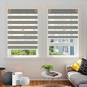 Motorized Zebra Blinds with Remote: Canisteo Automatic Shades for Indoor Windows Work with HomeKit,Alexa, 90% Blackout Light Filtering Horizontal Blinds, Customized for Home Office, Jacquard Coffee