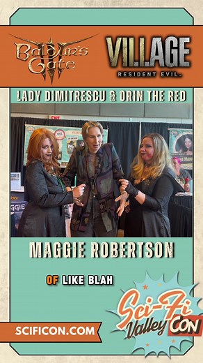 Lady Dimitrescu meets Orin the Red - what would happen? Maggie Robertson, the talent behind the voice and performance capture of these characters, enlightened us at @Sci-Fi Valley Con ! @Sarah Spectre #ladydimitrescu #orinthered #baldursgate3 #bg3 #residentevilvillage #residentevil #dimitrescudaughters #capcom #capcomgames