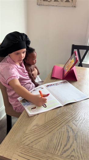 Kinsey asked if she could hold Kelton while she did her schoolwork. 😂. My little mama 😍 Kelton 💙