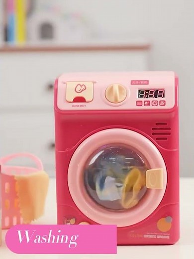 Realistic Pretend Play Appliance Toy Washing Machine For Children With Laundry Accessories
