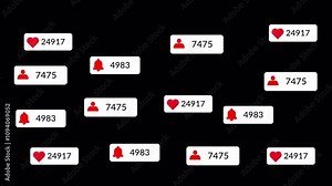social media icon animation on black background, social media icon count the numbers of followers likes subscriber, social media platform notification animated.