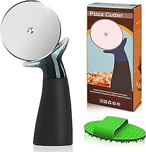 Pizza Cutter Wheel - Stainless Steel Pizza Cutter Dishwasher Safe - Large Pizza Cutter With Cover - Self-Standing, 3-inch Wheel, Non-Slip Handle - Elegant Box Packaging, Easy To Clean With Bonus Gift