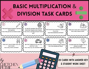 Activities, Centers, Basic Multiplication & Division Task Cards Word Problems