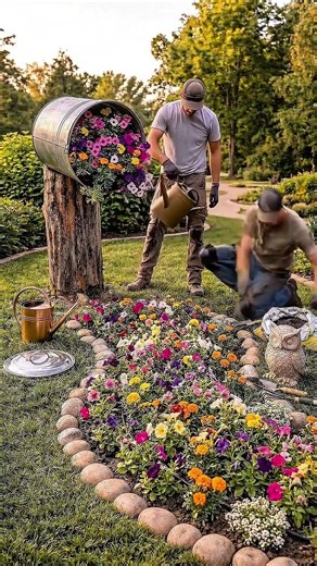 Amazing Garden Trick 🌺 Flower Waterfall from Bucket (Viral Idea) #gardendesign #backyard #diyproject