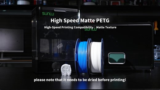 High Speed Matte PETG Helpful Tips 📑 The increased flowability enables higher print speeds, but also makes the filament more susceptible to moisture absorption. Therefore, remember to dry the filament before printing! ✅Pre-print Drying: 65 °C for ≥ 8 hours ✅Real-Time Drying: For prints exceeding 6 hours Achieve smooth, tangle-free prints that perfectly showcase the effects of High Speed Matte PETG filament!🚀 https://www.sunlu.com/products/high-speed-matte-petg-3d-printer-filament-1kg?_pos=1&_s