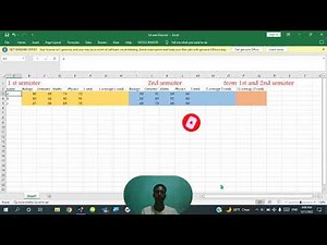 how to calculate total, average and rank from two semester student result using excel