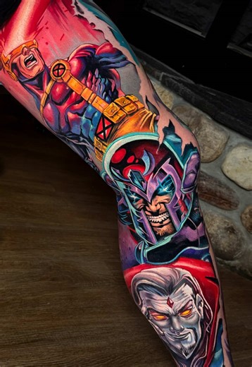 💥❌x-men ❌ 💥finished tattoo leg peel! Thanks Jacob man! #magneto #cyclops #mrsinister #mrsinister #comictattoo