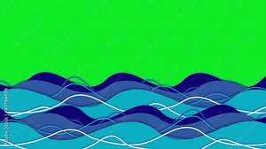 Animation of ocean waves moving across screen on green screen.