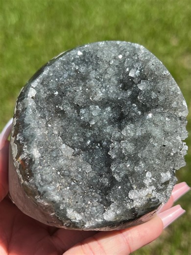 Dark Gray Druzy Quartz Geode With Cut Base | Natural Crystal Cluster With Iron Inclusions | One of a Kind Stone Decor - Etsy