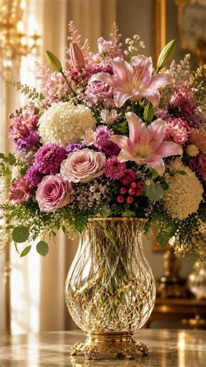 Luxury Floral Arrangement 🌸 Elegant Crystal Vase & White Lily Flowers #shorts