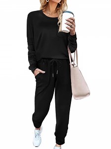 Shine Up Sweatsuit Sets for Women 2 Piece Lounge Set Loose Jogger Sets Fall Outfits Sets Solid Tracksuits with Pockets