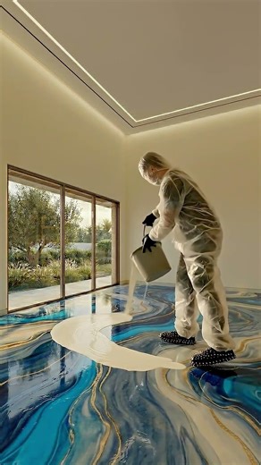 Luxurious bedroom with royal blue marble epoxy flooring 💖✨ #epoxy #epoxyfloor #floor #resinfloor