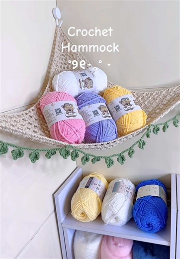 Storage Hammock 💕 #crochet #crochetstorage #crochetstoragehammock #crochetroomdecor #crochetdecor #viral#virxucrochet