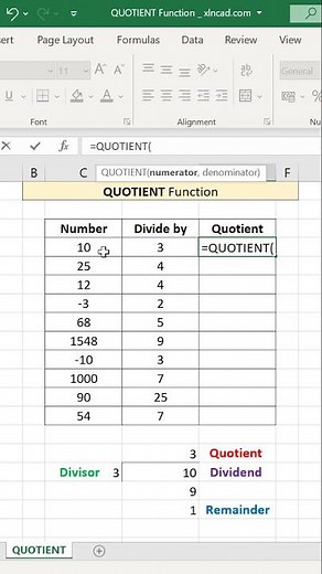 QUOTIENT Function in Excel