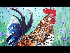 Colorful Rooster Acrylic Painting LIVE Tutorial