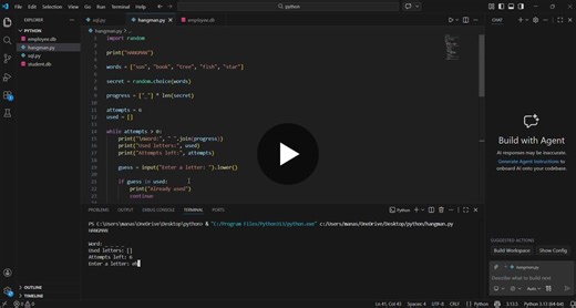 Python Hangman Game Project with Random Word Selection | Manaswini S. posted on the topic | LinkedIn