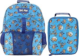 Bioworld Dog Man 2-Piece 16" Youth Premium Backpack & Lunch Kit Set For School Boys and Girls