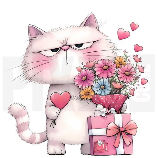 13 Quirky Grumpy Cat Valentine Clipart, PNG, Whimsical Love Cat, Watercolor Art, Junk Journal, Card Making, Scrapbooking, Digital Download - Etsy