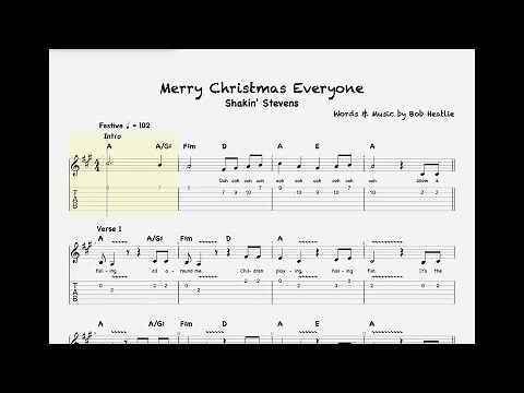Merry Christmas Everyone by Shakin' Stevens, Guitar Playalong of Vocal Line