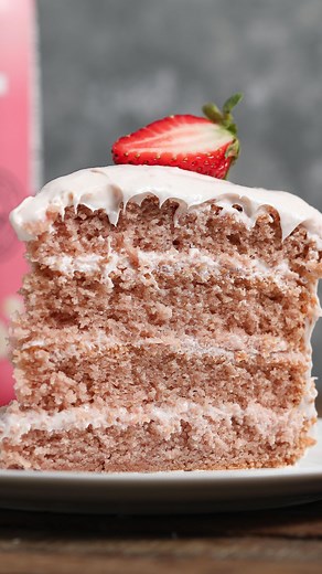 Danielle Cochran | THESALTYCOOKER®️ on Instagram: "Strawberry Cake. Who wants a piece? I love fall flavors but was ready to break it up with some fresh berry flavors. My secret ingredient for strawberry cake is @lifewaykefir strawberry oat milk to really infuse that flavor. Ingredients 3 cups 1.1 GF flour 1 3/4 cup sugar 1 tbsp baking powder 1/2 tsp baking soda 1 tsp kosher salt 2 tsp vanilla extract 3 eggs 1 cup butter, room temp 1/2 cup strawberry puree (see notes below,1lb fresh strawberries)