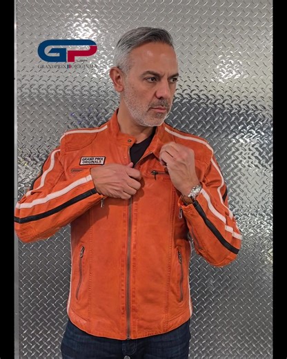 Vintage GT Orange isn’t just a color it’s confidence you can wear... This jacket brings together everything that defines real style: buttery-soft lambskin leather, hand-finished patina, and that unmistakable Gulf racing heritage. It’s the jacket for guys who love the sound of engines, the feel of the road… and a standout look that turns heads without trying. Lightweight, refined, and built for everyday wear from track days to dinner nights. Zip it up, hit the road, and let the jacket do the talk