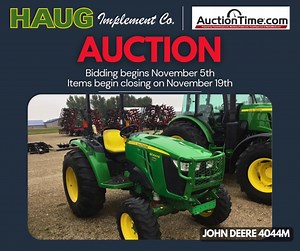 Bidding is now open for our AuctionTime Online Auction! Lots of great equipment available to add to your operation. Check out the full catalog and start your bidding here: https://www.auctiontime.com/listings/upcoming-auctions/haug-implement-co?EventCategoryID=7&AccountCRMID=15711 | Haug Implement Co.