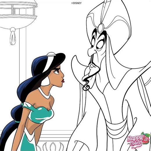 A painting a Princess Jasmine and Jafar.