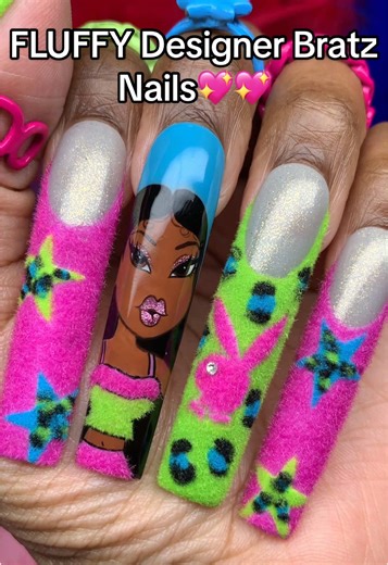 FLUFFY Designer Bratz Nails using our What The Fluff & some of our new HOMIES gel shades!💋👛✨ Would you wear these nails?💅💖 #nails #bratz #nailart #naildesign #fluffynails