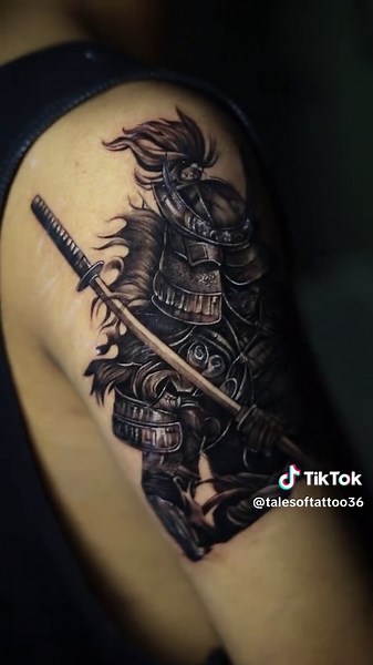 Samurai Tattoo Progress: Realistic Art in Motion