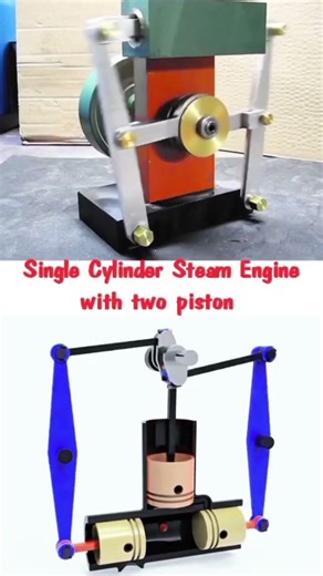 Single Cylinder Steam engine with two piston mechanism #automobile #cad