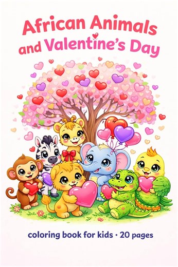 African Animals & Valentine’s Day – Safari Coloring Book for Kids | 20 Printable Pages - Etsy