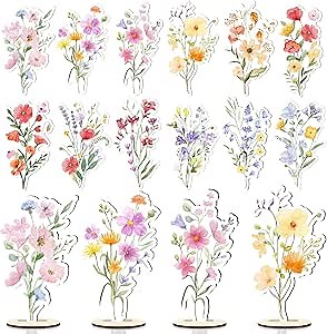 12PCS Wooden Wildflower Party Decorations, Floral Table Centerpieces for Baby in Bloom Baby Shower, Wildflower Birthday Decor, Wooden Flower Signs for Wedding Bridal Party Supplies