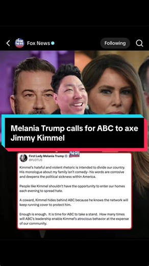 Melania Trump is targeting Jimmy Kimmel over his recent monologues, claiming his rhetoric is corrosive to the country. She is now calling on ABC leadership to take action against the late-night host. #MelaniaTrump #JimmyKimmel #ABCNews #LateNight #freespeech